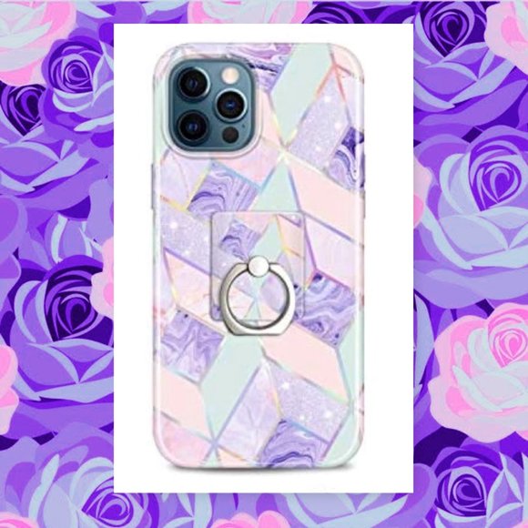 IPhone 8 Plus Holographic Geometric Marble Case & Matching Phone Ring Holder - Picture 2 of 12